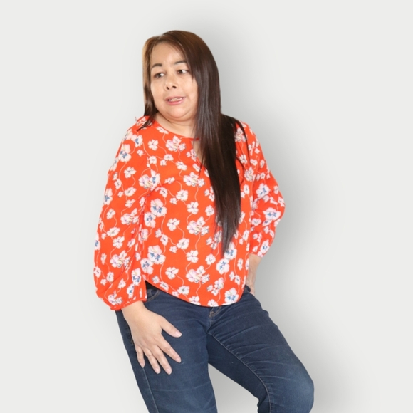 WOMENS ORANGE FLORAL MEDIUM CROP TOP - Picture 2 of 10